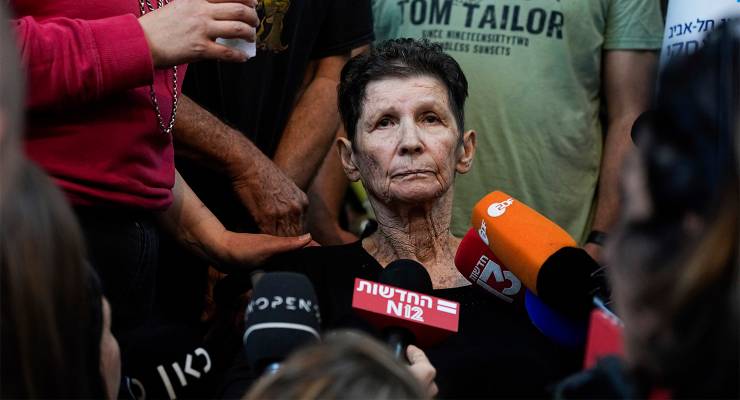 Freed Israeli hostage Yocheved Lifshitz, 85 (Image: AAP/AP/Ariel Schalit)