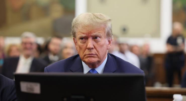 Former US president Donald Trump in the New York Supreme Court on Monday (Image: Sipa USA/Brendan McDermid)