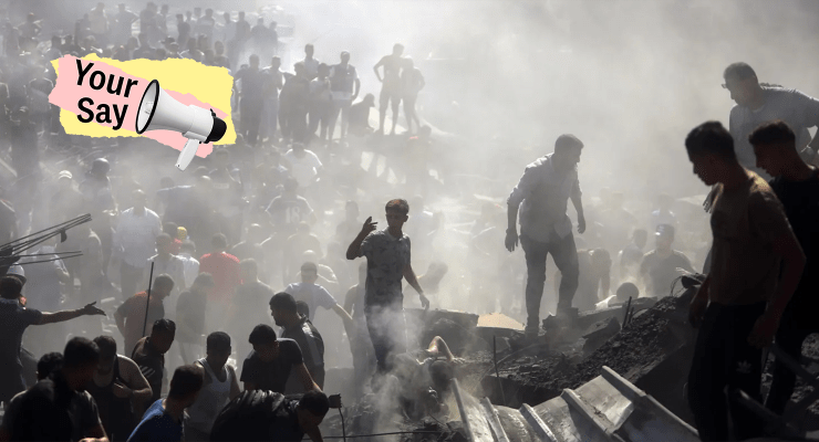 Palestinians search for survivors in the rubble after an Israeli airstrike (Image: AP/Private Media)