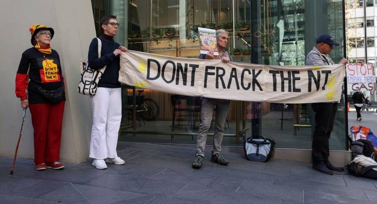Activists protest against proposed fracking plans in the Northern Territory (Image: AAP/Loren Elliott)