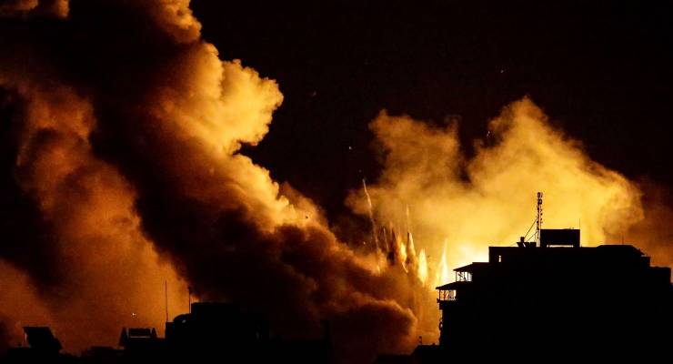 Smoke rises after an Israeli airstrike in Gaza City (Image: AAP/Mohammed Saber)