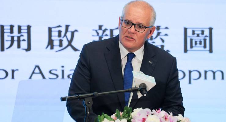 Scott Morrison speaks during the Yushan Forum in Taiwan (Image: AAP/Annabelle Chih)