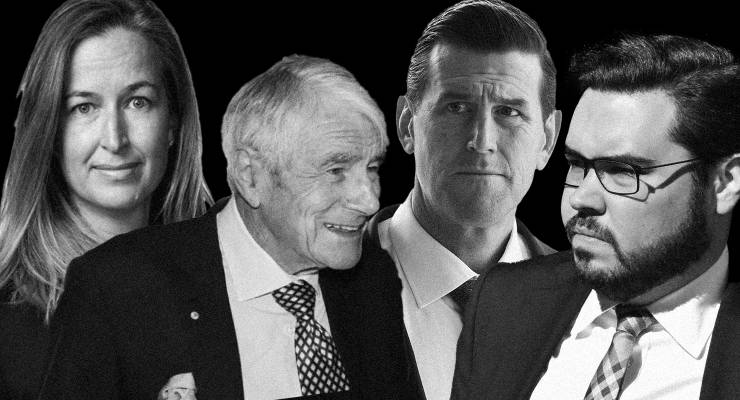 Tory Maguire, Kerry Stokes, Ben Roberts-Smith and Bruce Lehrmann (Images: LinkedIn/AAP)