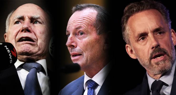 John Howard, Tony Abbott and Jordan Peterson (Images: AAP/Private Media)