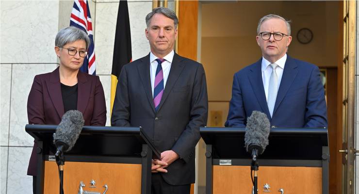 Foreign Affairs Minister Penny Wong, Deputy Prime Minister Richard Marles and Prime Minister Anthony Albanese