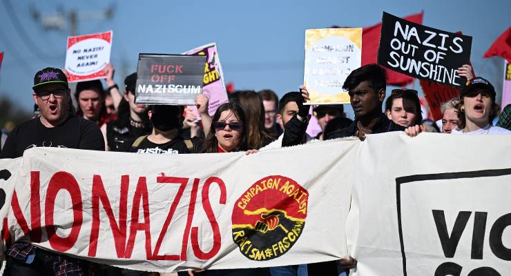 An anti-Nazi protest in Melbourne, September, 2023 (Image: AAP/James Ross)