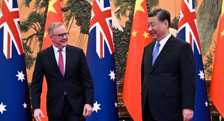 Anthony Albanese and China’s President Xi Jinping (Image: AAP/Lukas Coch)