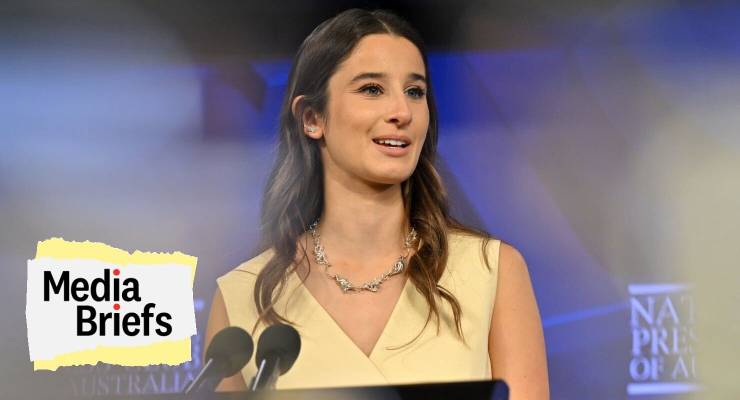 Chanel Contos at the National Press Club in Canberra (Image: AAP/Mick Tsikas)