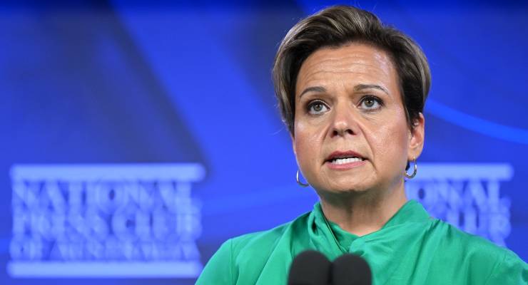 Michelle Rowland addresses the National Press Club (Image: AAP/Lukas Coch)