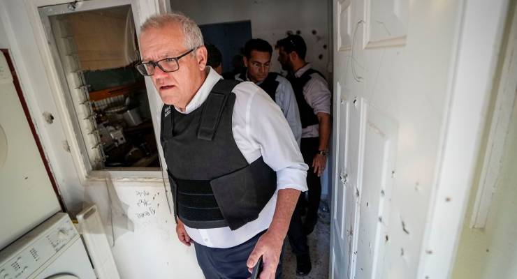 Scott Morrison visits kibbutz Kfar Azza, Israel (Image: AAP/Ariel Schalit)