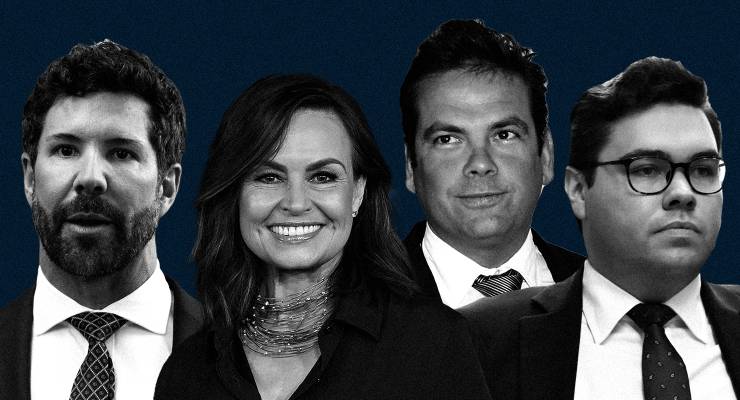Heston Russell, Lisa Wilkinson, Lachlan Murdoch and Bruce Lehrmann (Images: AAP/Private Media)