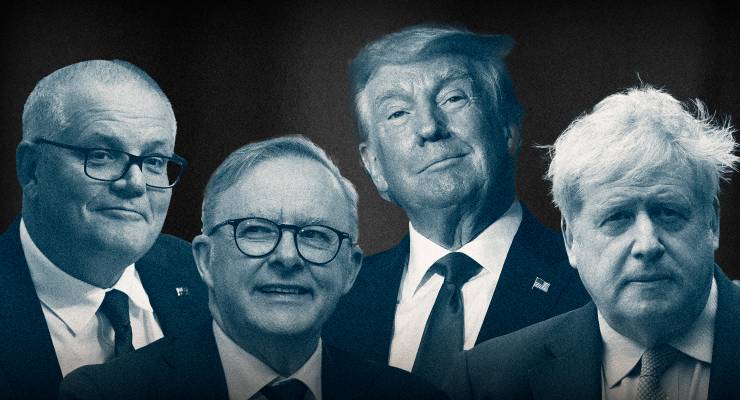 Scott Morrison, Anthony Albanese, Donald Trump and Boris Johnson (Images: AAP/Private Media)