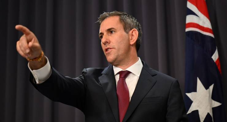 Treasurer Jim Chalmers speaks at the MYEFO press conference (Image: AAP/Lukas Coch)