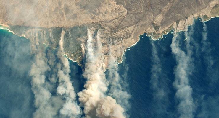 A satellite image of January 2020 bushfires in Victoria (Image: AAP/EPA/NASA EARTH OBSERVATORY)