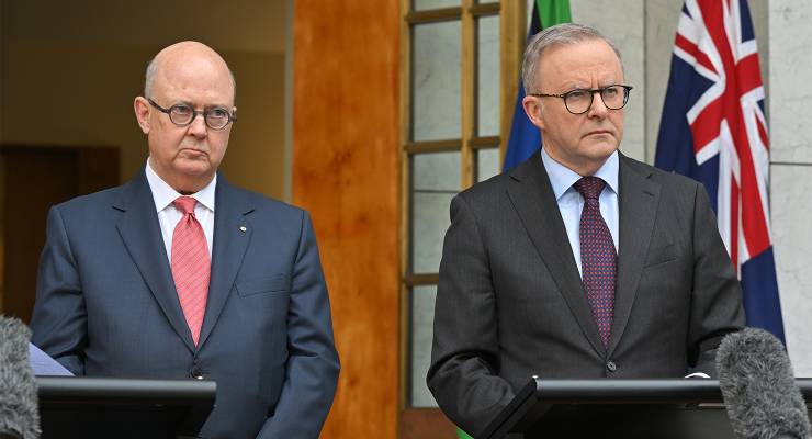 Newly appointed ABC chair Kim Williams and Prime Minister Anthony Albanese (Image: AAP/Mick Tsikas)