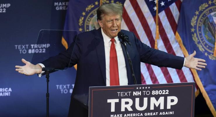 Donald Trump campaigning in New Hampshire on Sunday (Image: AP/Charles Krupa)