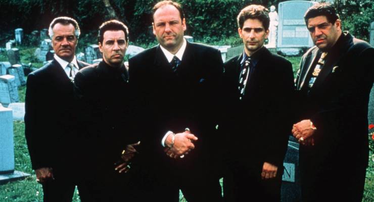 The Sopranos' cast with James Gandolfini in the centre (Image: AP Photo/HBO/Anthony Neste)