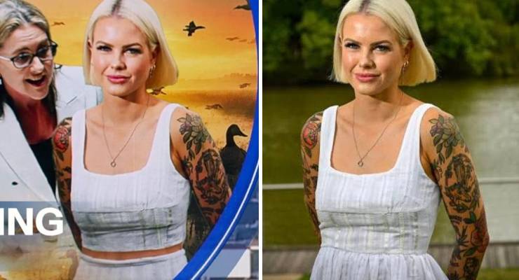 A photoshopped image of Georgie Purcell used by Nine (left), and the original unedited image (Image: Georgie Purcell/X)