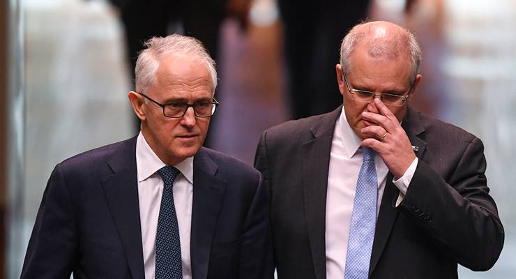 Malcolm Turnbull and Scott Morrison in 2018 (Image: AAP/Lukas Coch)