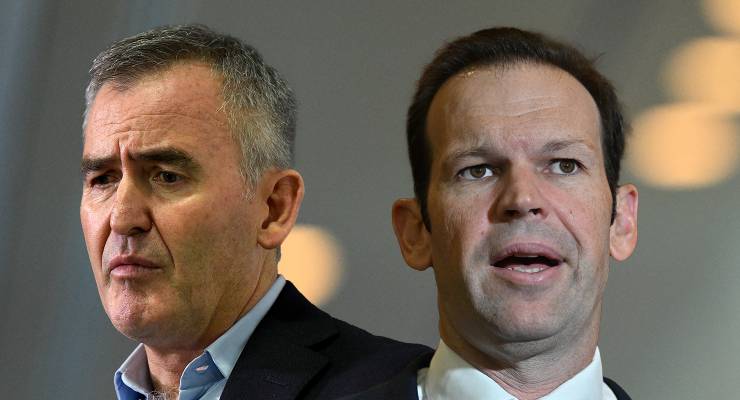 Departing Woolworths CEO Brad Banducci and Senator Matt Canavan (Images: AAP/Private Media)