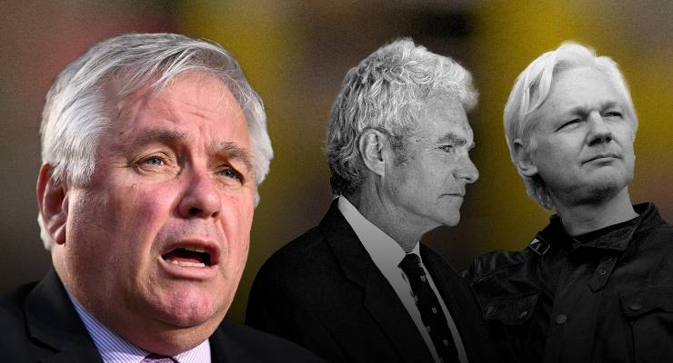 Former independent senator Rex Patrick, David McBride, and Julian Assange (Images: AAP)