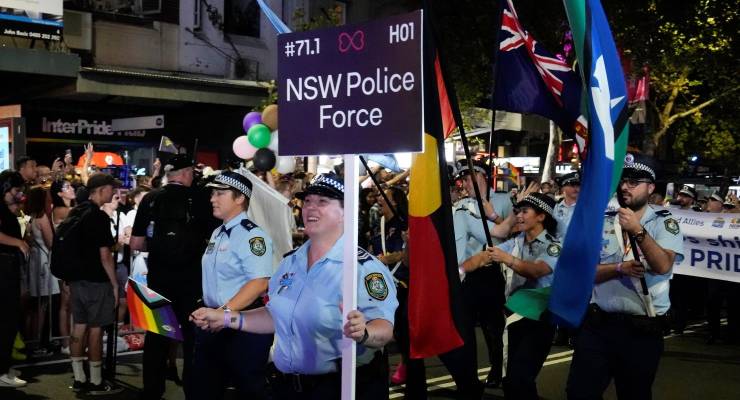 Members of NSW Police march at Mardi Gras 2023 (Image: AP/Mark Baker)
