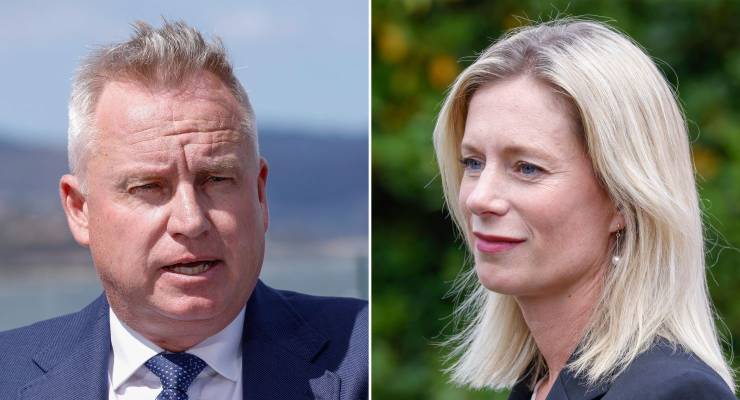 Tasmanian Premier Jeremy Rockliff and Opposition Leader Rebecca White (Image: AAP/Rob Blakers)