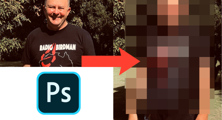 Anthony Albanese and a blurred example of how Photoshop's generative-AI tool expanded the same image (Image: Private Media)