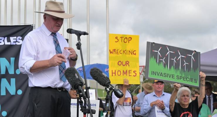 Barnaby Joyce speaks during a rally against renewable energy at Parliament House (Image: AAP/Mick Tsikas)