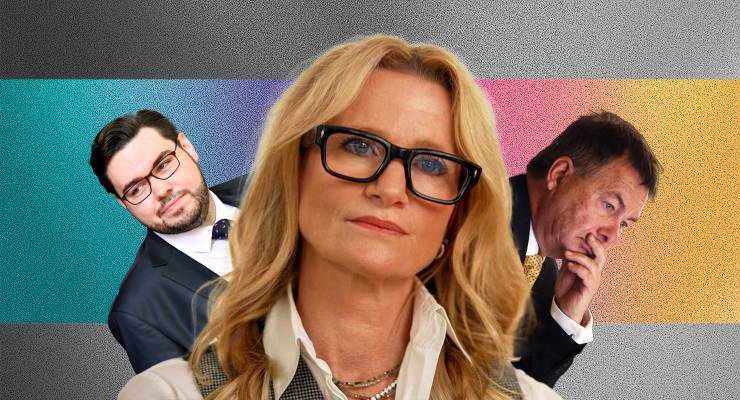 Bruce Lehrmann, Janet Albrechtsen and Walter Sofronoff (Images: AAP)
