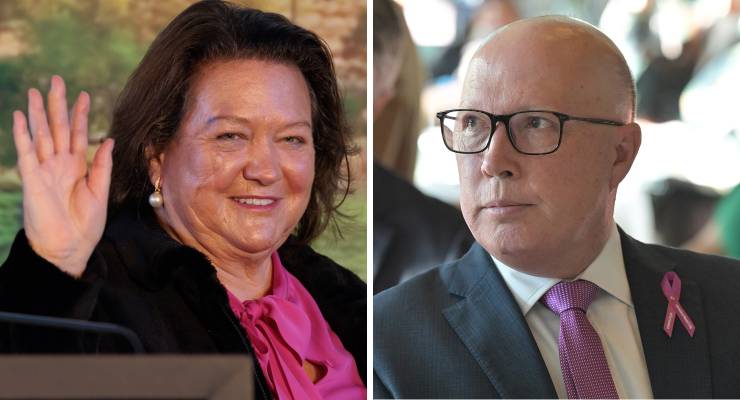 Gina Rinehart and Peter Dutton (Image: AAP/Mick Tsikas)