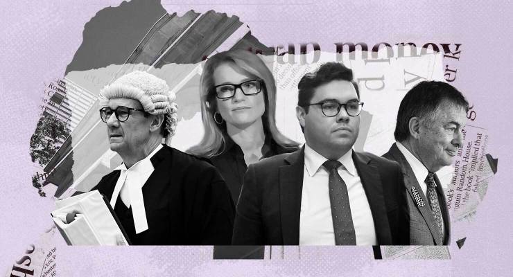 Shane Drumgold, Janet Albrechtsen, Bruce Lehrmann and Walter Sofronoff (Image: Private Media/Zennie)