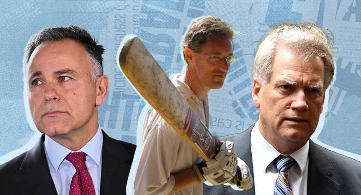 John Pesutto, Gideon Haigh and Andrew Bolt (Images: AAP/Supplied)