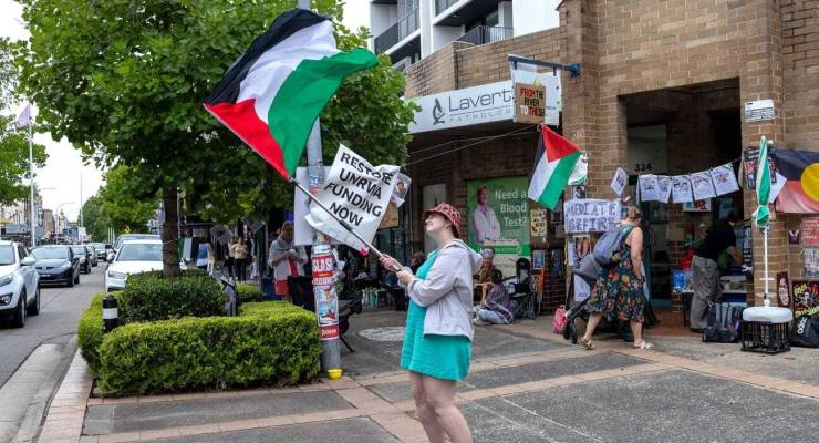Pro-Palestine protesters outside Anthony Albanese's office (Image: Supplied/Cherine Fahd)
