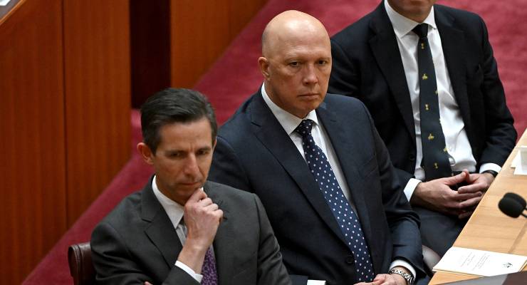 Shadow foreign affairs minister Simon Birmingham and Opposition Leader Peter Dutton (Image: AAP/Mick Tsikas)