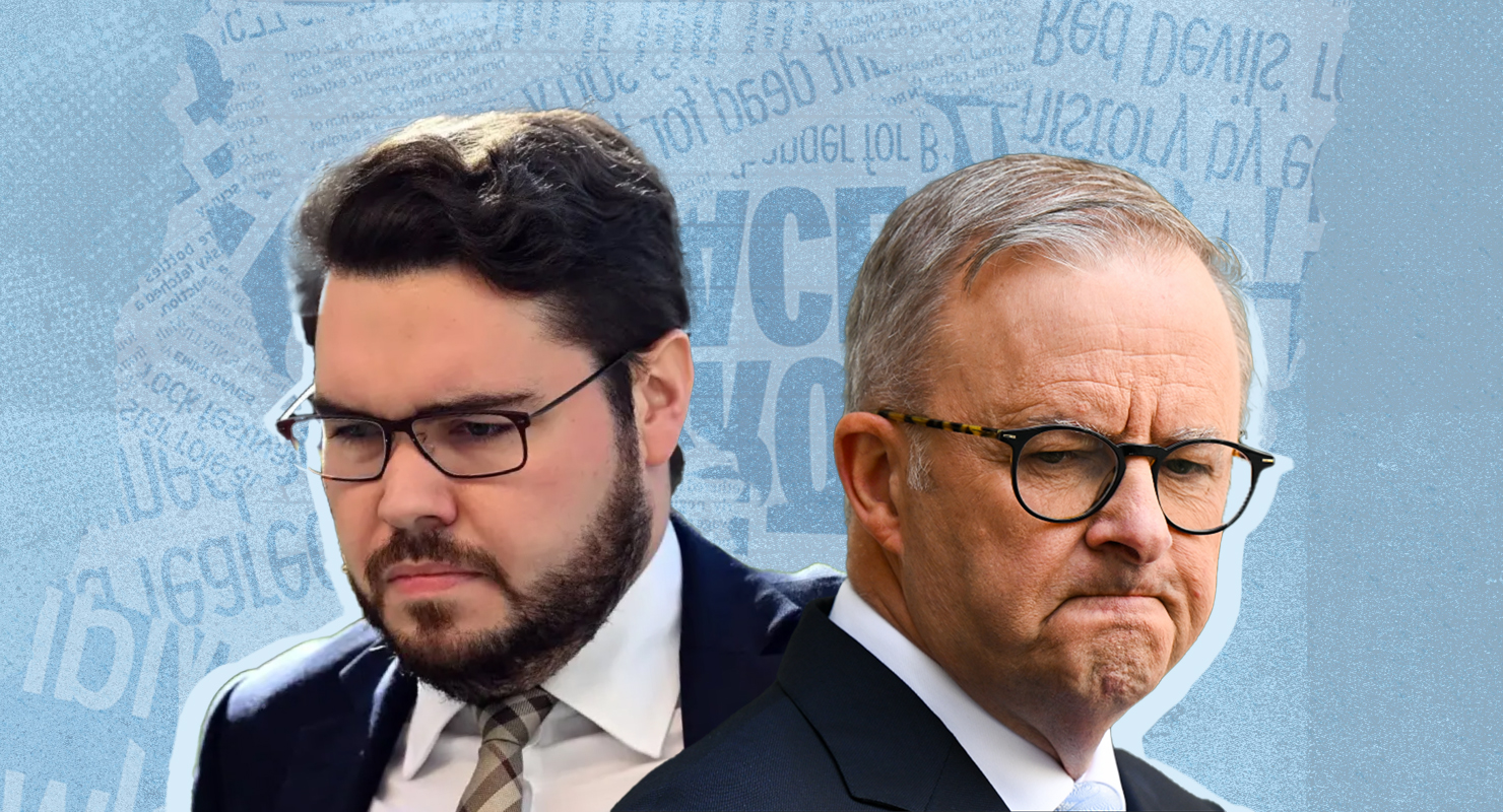 Bruce Lehrmann and Anthony Albanese (Images: AAP/Private Media)