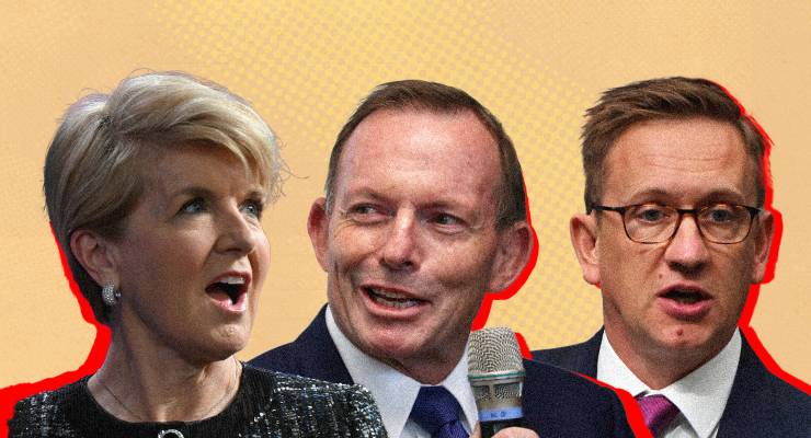 Julie Bishop, Tony Abbott and Julian Hill (Images: AAP/Private Media)